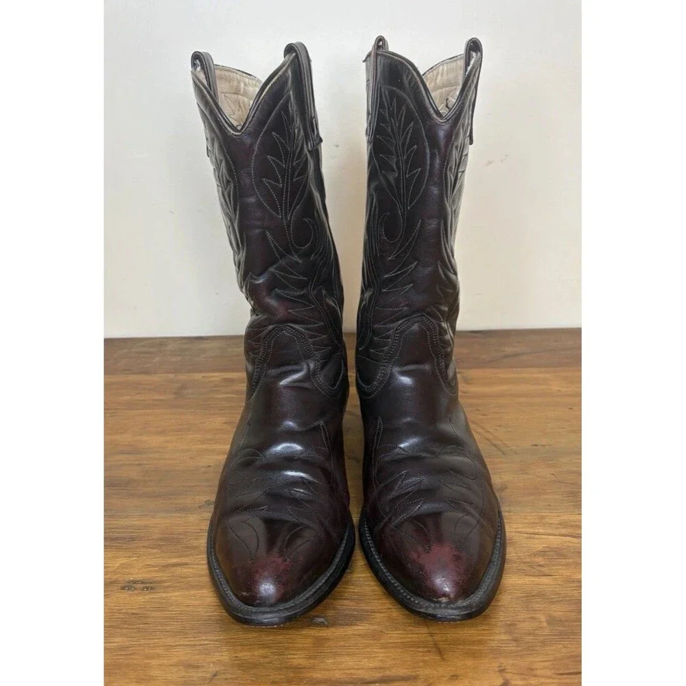 Vintage Mason Western Boots Mens 10.5D Black Cherry Leather Cowboy USA Americana
